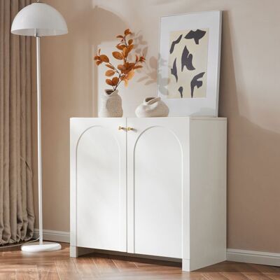 MERAX Sideboard Blanc Crème à 2 Portes Meuble de Rangement avec Façades en Arches et Poignées Dorées 80×40×80 cm Blanc - Publicité MERAX Sideboard Blanc Crème à 2 Portes Meuble de Rangement avec Façades en Arches et Poignées Dorées 80×40×80 cm Blanc - Publicité