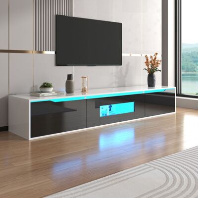 Meuble TV laqué brillant coloris noir et blanc avec éclairage LED 3 portes meuble de salon 180 x 35 x 30 cm - Publicité Meuble TV laqué brillant coloris noir et blanc avec éclairage LED 3 portes meuble de salon 180 x 35 x 30 cm - Publicité