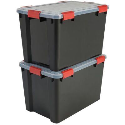 Iris Ohyama Lot de 2 boîtes de rangement hermétique plastique 70L Noir WB-70 Noir - Publicité Iris Ohyama Lot de 2 boîtes de rangement hermétique plastique 70L Noir WB-70 Noir - Publicité