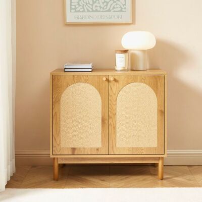 BAÏTA Buffet BAAMA effet chêne et rotin naturel 2 portes 80cm - Bois Marron - Publicité BAÏTA Buffet BAAMA effet chêne et rotin naturel 2 portes 80cm - Bois Marron - Publicité