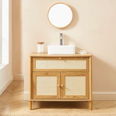 BAÏTA Meuble de salle de bain HAIDA effet chêne et rotin 80cm - Bois Marron - Publicité BAÏTA Meuble de salle de bain HAIDA effet chêne et rotin 80cm - Bois Marron - Publicité