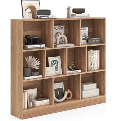 Étagère Bibliothèque 3 Niveaux COSTWAY-120x24x104 CM-10 Cases Ouverts Rangement-Kit Anti-Basculement-Capacité Max 170 KG-Naturel - Publicité Étagère Bibliothèque 3 Niveaux COSTWAY-120x24x104 CM-10 Cases Ouverts Rangement-Kit Anti-Basculement-Capacité Max 170 KG-Naturel - Publicité