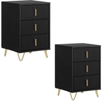 Tables de Chevet FBT115-L-SCHx2 - Set de 2 - Tables de Nuit -SoBuy - 3 Tiroirs - Noir - L40xH63xP40 cm Noir - Publicité Tables de Chevet FBT115-L-SCHx2 - Set de 2 - Tables de Nuit -SoBuy - 3 Tiroirs - Noir - L40xH63xP40 cm Noir - Publicité