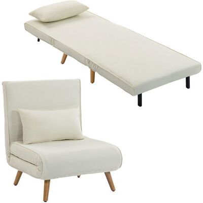 Fauteuil convertible 3 en 1 - HOMCOM - fauteuil lit et chauffeuse 1 place - dossier inclinable 5 positions - coussin - crème Blanc - Publicité Fauteuil convertible 3 en 1 - HOMCOM - fauteuil lit et chauffeuse 1 place - dossier inclinable 5 positions - coussin - crème Blanc - Publicité