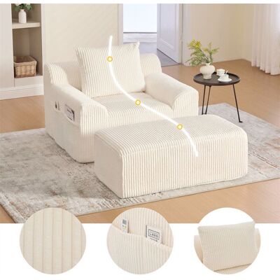 DRIPEX Fauteuil rembourré moderne avec repose-pieds et coussinFauteuil en velours côtelé Beige avec poches latérales110×147×67cm Beige - Publicité DRIPEX Fauteuil rembourré moderne avec repose-pieds et coussinFauteuil en velours côtelé Beige avec poches latérales110×147×67cm Beige - Publicité