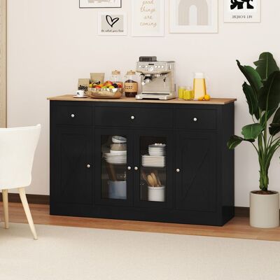 Buffet de Cuisine 140CM COSTWAY 3 Tiroirs 2 Portes Vitrées Étagères Réglables Meuble Bar à Café pour Salle à Manger Salon Noir Noir - Publicité Buffet de Cuisine 140CM COSTWAY 3 Tiroirs 2 Portes Vitrées Étagères Réglables Meuble Bar à Café pour Salle à Manger Salon Noir Noir - Publicité