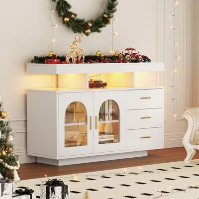 MERAX Buffet Blanc 120 cm avec LED RGB 3 Tiroirs Portes en Acrylique Sideboard Salle à Manger Lumineux Blanc - Publicité MERAX Buffet Blanc 120 cm avec LED RGB 3 Tiroirs Portes en Acrylique Sideboard Salle à Manger Lumineux Blanc - Publicité