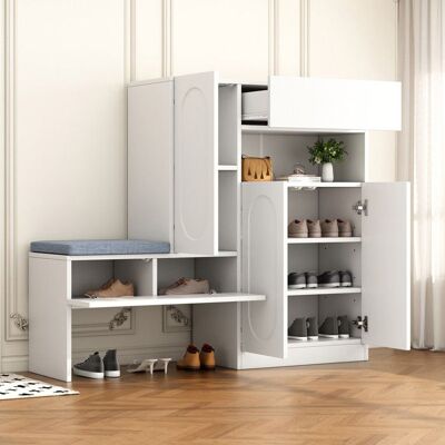 Generic Meuble a chaussures 130x35x110 cm avec porte rabattabl Armoire à chaussures avec compartiments et banc Meuble entree en blanc Blanc - Publicité Generic Meuble a chaussures 130x35x110 cm avec porte rabattabl Armoire à chaussures avec compartiments et banc Meuble entree en blanc Blanc - Publicité