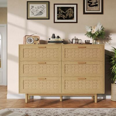 KEFSR 115x40x80 cm Commode 6 tiroirs effet rotinmeuble de rangement bois naturel pour chambresalonentréeassemblage requis Beige - Publicité KEFSR 115x40x80 cm Commode 6 tiroirs effet rotinmeuble de rangement bois naturel pour chambresalonentréeassemblage requis Beige - Publicité