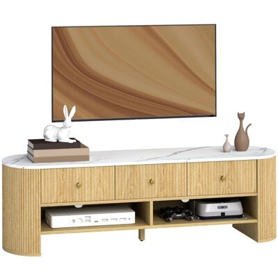 Meuble TV - HOMCOM - 140 cm - téléviseur 32-65 pouces - effet marbre - avec 3 tiroirs façades à cannelures - effet bois naturel Beige - Publicité Meuble TV - HOMCOM - 140 cm - téléviseur 32-65 pouces - effet marbre - avec 3 tiroirs façades à cannelures - effet bois naturel Beige - Publicité
