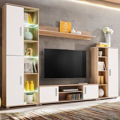 vidaXL Meuble TV Mural avec Lumière LED Armoire de Télévision avec Étagère Meuble Télé de Salon Intérieur Moderne Chêne 246030 Blanc - Publicité vidaXL Meuble TV Mural avec Lumière LED Armoire de Télévision avec Étagère Meuble Télé de Salon Intérieur Moderne Chêne 246030 Blanc - Publicité