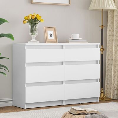 YITAHOME Commode en Bois à 6 Tiroirs avec Glissières - Table de Chevet - 100 x 30 x 70 cm Blanc Blanc - Publicité YITAHOME Commode en Bois à 6 Tiroirs avec Glissières - Table de Chevet - 100 x 30 x 70 cm Blanc Blanc - Publicité
