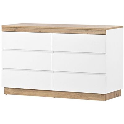 Commode de chambre - LANGTU - Classique - 6 tiroirs - Panneaux agglomérés E1 - 110x40x68 cm Blanc - Publicité Commode de chambre - LANGTU - Classique - 6 tiroirs - Panneaux agglomérés E1 - 110x40x68 cm Blanc - Publicité