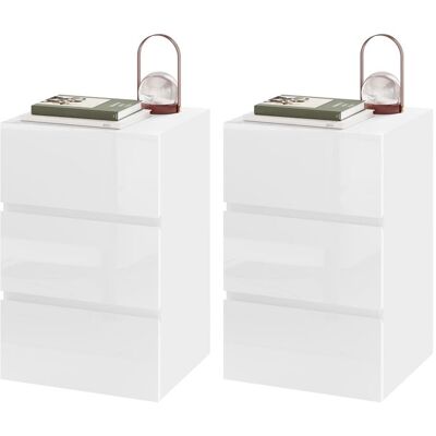 Chevet EUGAD Lot de 2 Table de Nuit avec 3 Tirroirs Brillants Table dAppoint Scandinave Blanc E0EG0049-2 Blanc - Publicité Chevet EUGAD Lot de 2 Table de Nuit avec 3 Tirroirs Brillants Table dAppoint Scandinave Blanc E0EG0049-2 Blanc - Publicité