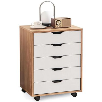 GIANTEX Caisson de Bureau 5 Tiroirs à Roulettes-Commode Meuble de Rangement-Support dImprimante-49x 40x 65cm-Blanc+ Naturel Marron - Publicité GIANTEX Caisson de Bureau 5 Tiroirs à Roulettes-Commode Meuble de Rangement-Support dImprimante-49x 40x 65cm-Blanc+ Naturel Marron - Publicité