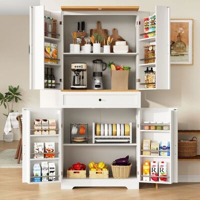 MERAX Buffet de Cuisine Haut - Blanc et Bois - avec 12 Rangements de Porte - Tiroir et Étagères - 80 x 40 x 180 cm Garde-Manger de Cuisine Blanc - Publicité MERAX Buffet de Cuisine Haut - Blanc et Bois - avec 12 Rangements de Porte - Tiroir et Étagères - 80 x 40 x 180 cm Garde-Manger de Cuisine Blanc - Publicité