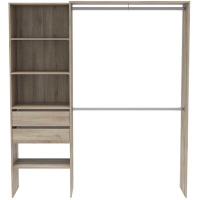 PEGANE Armoire dressing avec 2 penderies 4 étagères et 2 tiroirs couleur chêne - Largeur 1845 x Profondeur 441 x Hauteur 2045 cm Beige - Publicité PEGANE Armoire dressing avec 2 penderies 4 étagères et 2 tiroirs couleur chêne - Largeur 1845 x Profondeur 441 x Hauteur 2045 cm Beige - Publicité