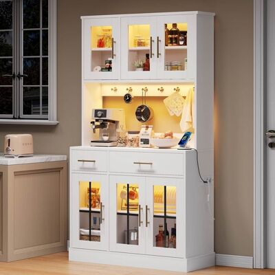 SEYAKANY Buffet de cuisine avec bande lumineuse LED et prises électriques comprenant six portes et deux tiroirs étagères réglables blanc Blanc - Publicité SEYAKANY Buffet de cuisine avec bande lumineuse LED et prises électriques comprenant six portes et deux tiroirs étagères réglables blanc Blanc - Publicité