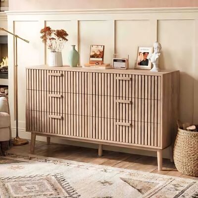 Commode de Chambre - 6 Tiroirs de Rangement - Style Scandinave - Pieds en Bois Massif - Chêne - Publicité Commode de Chambre - 6 Tiroirs de Rangement - Style Scandinave - Pieds en Bois Massif - Chêne - Publicité