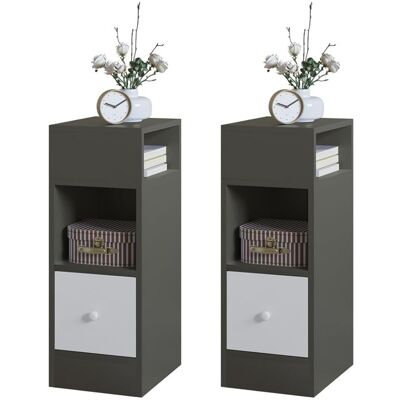 Chevet Étroite EUGAD Lot de 2 Table de Nuit en Aggloméré 2 Compartiments Ouverts et 1 Tiroir Gris foncé Gris - Publicité Chevet Étroite EUGAD Lot de 2 Table de Nuit en Aggloméré 2 Compartiments Ouverts et 1 Tiroir Gris foncé Gris - Publicité