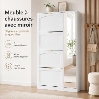 Generic Meuble a chaussures 80x24x147 cm avec miroir et étagère Armoire à chaussures avec 4 compartiments de rangement rabattables Blanc Blanc - Publicité Generic Meuble a chaussures 80x24x147 cm avec miroir et étagère Armoire à chaussures avec 4 compartiments de rangement rabattables Blanc Blanc - Publicité