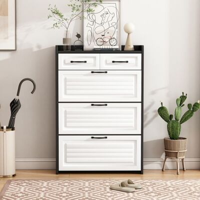 MERAX Meuble à Chaussures Moderne 3 Portes Abattantes avec 2 Tiroirs Noir & Blanc Meuble d’Entrée Gain de Place 80×23.5×131 cm - Publicité MERAX Meuble à Chaussures Moderne 3 Portes Abattantes avec 2 Tiroirs Noir & Blanc Meuble d’Entrée Gain de Place 80×23.5×131 cm - Publicité