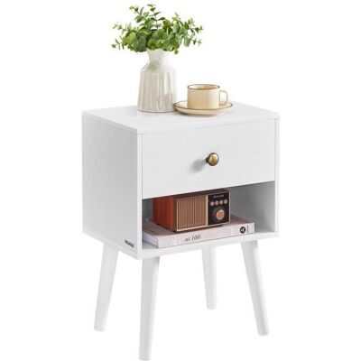 VASAGLE Table de Chevet avec Tiroir et Compartiment Ouvert Pieds en Bois Blanc Neige Blanc - Publicité VASAGLE Table de Chevet avec Tiroir et Compartiment Ouvert Pieds en Bois Blanc Neige Blanc - Publicité