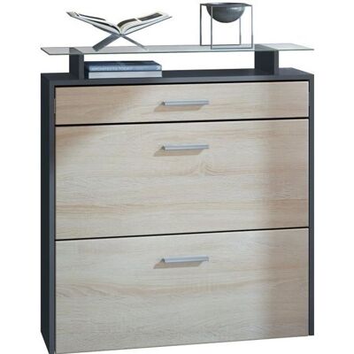 Vladon Meuble à chaussure Malea 89 x 96 x 23 cm Corps en anthracite mat - façades en Chêne brut Marron - Publicité Vladon Meuble à chaussure Malea 89 x 96 x 23 cm Corps en anthracite mat - façades en Chêne brut Marron - Publicité