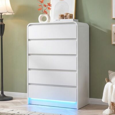 DREAMMESPACE Commode de Chambre - 73x40x110cm - Commode 5 Tiroirs Blancs avec Éclairage LED RGB et Bords Arrondis - Blanc Blanc - Publicité DREAMMESPACE Commode de Chambre - 73x40x110cm - Commode 5 Tiroirs Blancs avec Éclairage LED RGB et Bords Arrondis - Blanc Blanc - Publicité