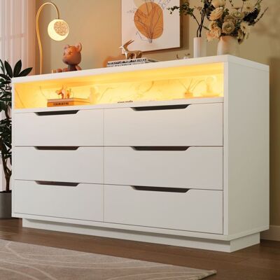 Blueline Cuisinière Commode avec éclairage LED et 6 tiroirs Coin rangé avec grain de marbre Armoire moderne pour salon et chambre à couc Blanc - Publicité Blueline Cuisinière Commode avec éclairage LED et 6 tiroirs Coin rangé avec grain de marbre Armoire moderne pour salon et chambre à couc Blanc - Publicité