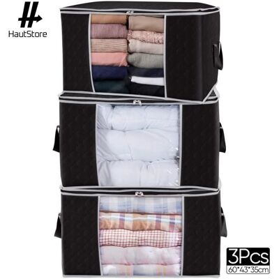 Sac de Rangement - HAUTSTORE - Lot de 3 - Non-Tissé - Noir - 60 x 43 x 35 cm Noir - Publicité Sac de Rangement - HAUTSTORE - Lot de 3 - Non-Tissé - Noir - 60 x 43 x 35 cm Noir - Publicité