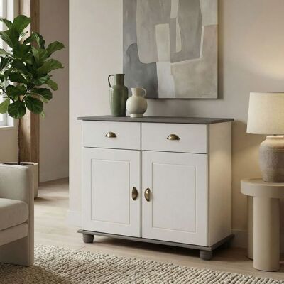Idimex Buffet COLMAR commode bahut vaisselier meuble bas rangement avec 2 tiroirs et 2 portes en pin massif lasuré blanc et taupe Blanc - Publicité Idimex Buffet COLMAR commode bahut vaisselier meuble bas rangement avec 2 tiroirs et 2 portes en pin massif lasuré blanc et taupe Blanc - Publicité
