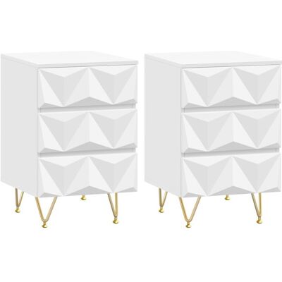 Chevet EUGAD Lot de 2 3 Tiroirs à Effet 3D Table de Nuit Moderne MDF et Métal Blanc+Doré E0EG0059-2 Blanc - Publicité Chevet EUGAD Lot de 2 3 Tiroirs à Effet 3D Table de Nuit Moderne MDF et Métal Blanc+Doré E0EG0059-2 Blanc - Publicité