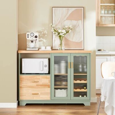 SoBuy Buffet Commode de Cuisine avec 2 Portes Vitrées 2 Tiroirs et Rangement Bouteilles 120x40x90cm Vert FSB81-GR Vert - Publicité SoBuy Buffet Commode de Cuisine avec 2 Portes Vitrées 2 Tiroirs et Rangement Bouteilles 120x40x90cm Vert FSB81-GR Vert - Publicité