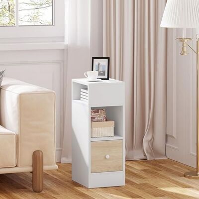 Chevet Étroite EUGAD 2 Compartiments Ouverts et 1 Tiroir Table de Nuit en Aggloméré Blanc+Chêne Clair Blanc - Publicité Chevet Étroite EUGAD 2 Compartiments Ouverts et 1 Tiroir Table de Nuit en Aggloméré Blanc+Chêne Clair Blanc - Publicité