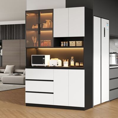 MERAX Buffet Haut avec Éclairage LED 3 Tiroirs 6 Portes Rangement pour Cuisine Noir et Blanc 1205 x 40 x 180 cm Noir - Publicité MERAX Buffet Haut avec Éclairage LED 3 Tiroirs 6 Portes Rangement pour Cuisine Noir et Blanc 1205 x 40 x 180 cm Noir - Publicité