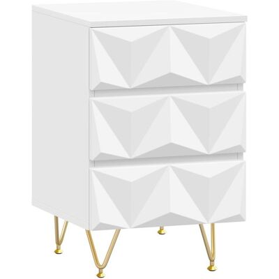 Chevet EUGAD 3 Tiroirs à Effet 3D Table de Nuit Moderne MDF et Métal Blanc+Doré E0EG0059 Blanc - Publicité Chevet EUGAD 3 Tiroirs à Effet 3D Table de Nuit Moderne MDF et Métal Blanc+Doré E0EG0059 Blanc - Publicité
