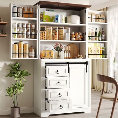 MERAX Meuble Haut de Cuisine avec 4 Tiroirs et Étagères Réglables Portes avec Garde-Manger – 80 x 398 x 180 cm Blanc - Publicité MERAX Meuble Haut de Cuisine avec 4 Tiroirs et Étagères Réglables Portes avec Garde-Manger – 80 x 398 x 180 cm Blanc - Publicité