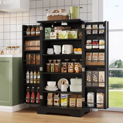MERAX Placard de cuisine Garde-manger moderne 2 Portes avec Éclairage LED et Étagères Réglables – Buffet Haut Noir 120×60×40 cm Noir - Publicité MERAX Placard de cuisine Garde-manger moderne 2 Portes avec Éclairage LED et Étagères Réglables – Buffet Haut Noir 120×60×40 cm Noir - Publicité
