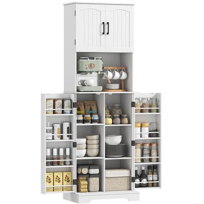 Armoire de cuisine - HOMCOM - 4 portes plan de travail 8 porte-épices et étagères réglables - MDF - 60x40x1815cm - blanc Blanc - Publicité Armoire de cuisine - HOMCOM - 4 portes plan de travail 8 porte-épices et étagères réglables - MDF - 60x40x1815cm - blanc Blanc - Publicité