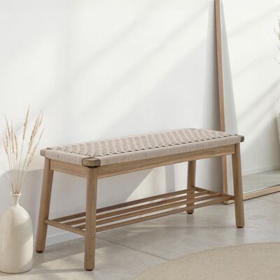 BAÏTA Banc intérieur et extérieur TAVAO en bois dacacia et corde beige Beige - Publicité BAÏTA Banc intérieur et extérieur TAVAO en bois dacacia et corde beige Beige - Publicité