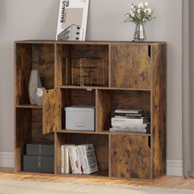 Bibliothèque WOLTU - Étagère Livre Cube - 8 Casiers et 3 Portes - 106x30x96cm - Marron Rustique Marron - Publicité Bibliothèque WOLTU - Étagère Livre Cube - 8 Casiers et 3 Portes - 106x30x96cm - Marron Rustique Marron - Publicité