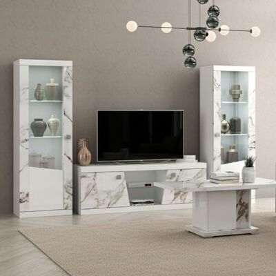 ALTOBUY Ensemble salon complet table basse + meuble TV + 2 vitrines blanc et imitation marbre - ETOLIS Blanc - Publicité ALTOBUY Ensemble salon complet table basse + meuble TV + 2 vitrines blanc et imitation marbre - ETOLIS Blanc - Publicité