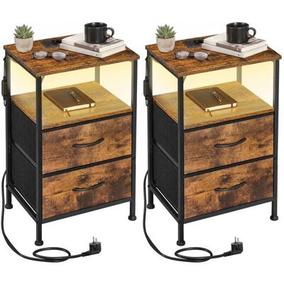 SONGMICS Table de Chevet avec Éclairage LED et Multiprise Lot de 2 2 Tiroirs et 1 Compartiment Ouvert Marron Marron - Publicité SONGMICS Table de Chevet avec Éclairage LED et Multiprise Lot de 2 2 Tiroirs et 1 Compartiment Ouvert Marron Marron - Publicité
