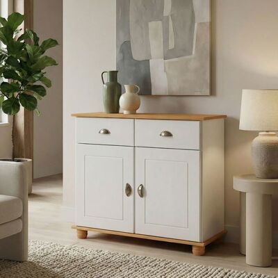 Idimex Buffet salle à manger COLMAR en bois massif L 94 cm avec 2 portes battantes et 2 tiroirs spacieux blanc et brun Blanc - Publicité Idimex Buffet salle à manger COLMAR en bois massif L 94 cm avec 2 portes battantes et 2 tiroirs spacieux blanc et brun Blanc - Publicité