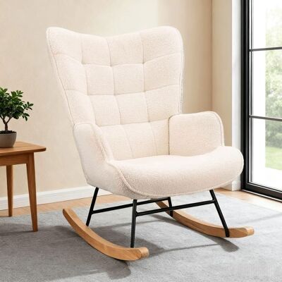 COMANLAI Fauteuil à Bascule Relax Rocking Chair Velours Teddy Fauteuil Allaitement Chaise à Bascule Salon/Chambre Bois Massif Beige Beige - Publicité COMANLAI Fauteuil à Bascule Relax Rocking Chair Velours Teddy Fauteuil Allaitement Chaise à Bascule Salon/Chambre Bois Massif Beige Beige - Publicité