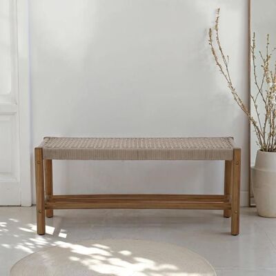 BAÏTA Banc intérieur et extérieur TONGO en bois dacacia et corde beige Beige - Publicité BAÏTA Banc intérieur et extérieur TONGO en bois dacacia et corde beige Beige - Publicité