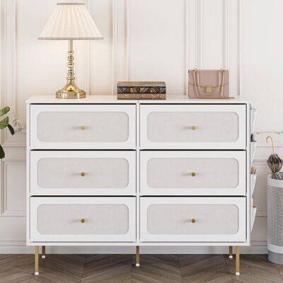 Commode Armoire avec 6 Tiroirs en Tissu Meuble de Rangement avec Pochette30 x 110 x 85 cm pour le salon et la chambreBlanc-Or Blanc - Publicité Commode Armoire avec 6 Tiroirs en Tissu Meuble de Rangement avec Pochette30 x 110 x 85 cm pour le salon et la chambreBlanc-Or Blanc - Publicité