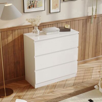 FUFU&GAGA Commode avec 3 Tiroirs Meuble de Rangement Laqué Blanc Chambre et Salon 78x36x77.5cm Blanc - Publicité FUFU&GAGA Commode avec 3 Tiroirs Meuble de Rangement Laqué Blanc Chambre et Salon 78x36x77.5cm Blanc - Publicité