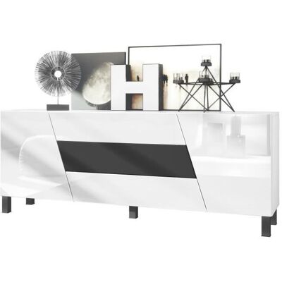 Buffet bas Vladon Houston avec 2 portes et 3 tiroirs - Blanc mat/Blanc brillant/Noir mat Noir - Publicité Buffet bas Vladon Houston avec 2 portes et 3 tiroirs - Blanc mat/Blanc brillant/Noir mat Noir - Publicité